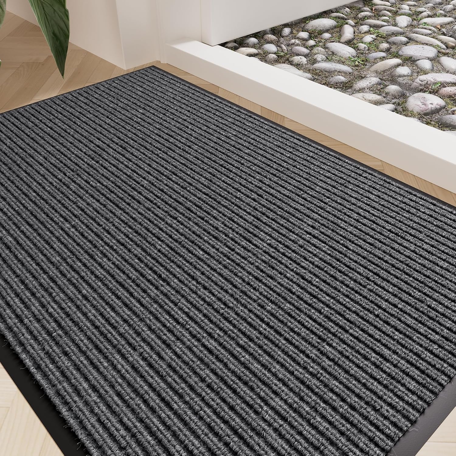 Front Door Mat 35"x23", Heavy Duty Low Profile Door Mat Indoor Entrance, Absorbent & Dirt Resistant, Easy Clean Non-Slip Welcome Mat, Commercial Door Rugs for Entryway Indoor Outdoor, Grey