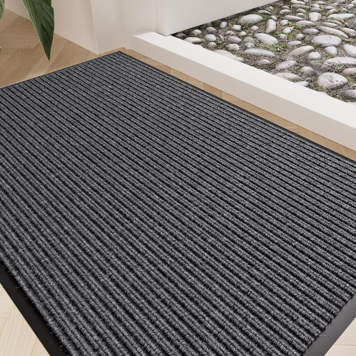 Front Door Mat 35"x23", Heavy Duty Low Profile Door Mat Indoor Entrance, Absorbent & Dirt Resistant, Easy Clean Non-Slip Welcome Mat, Commercial Door Rugs for Entryway Indoor Outdoor, Grey