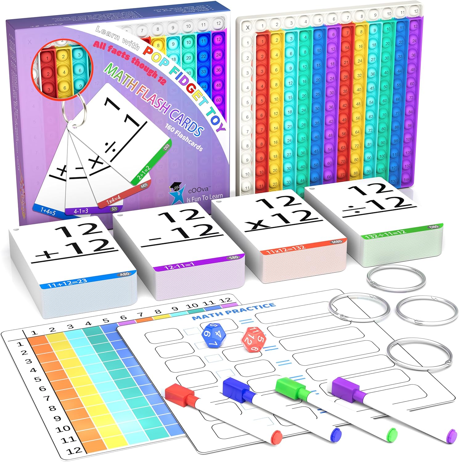 Math Games for Kids - Math Flash Cards - Interactive Practice Kit Pop It Practice with Addition, Subtraction, Multiplication & Division - Ideal for Learning and Skill Building - Ages 4-8