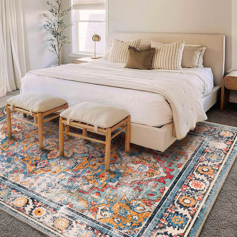 CHAMPLANT 6'x9' Washable Vintage Area Rug Boho Chic Medallion Distressed Design Non-Shedding Easy Care Ideal for High Traffic Areas in Living Room Bedroom Kitchen Office Large Carpet