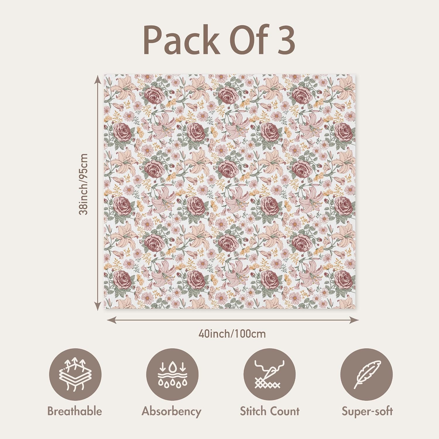 GLLQUEN BABY Muslin Swaddle Blankets for Newborn Girls, Large 40''x38''