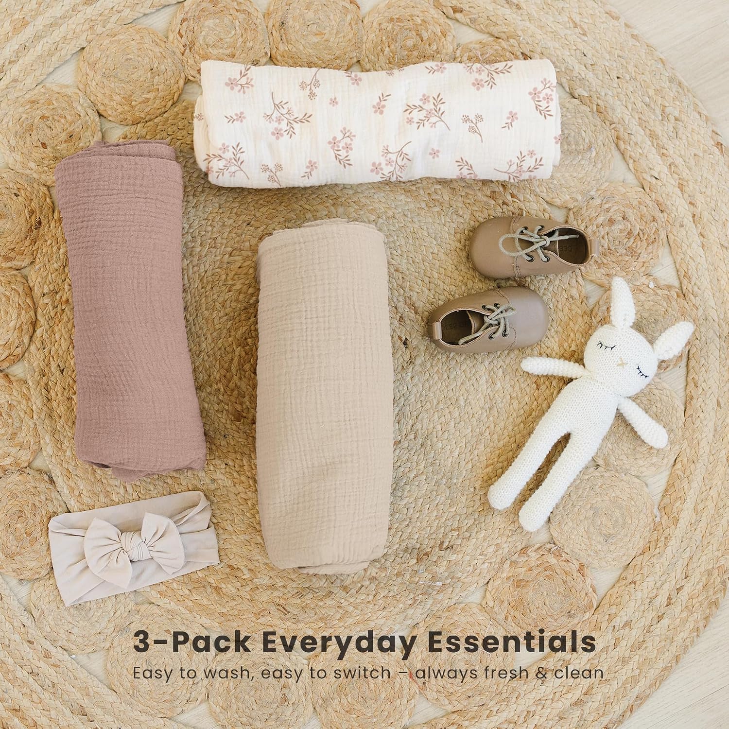 Konssy 3-Pack Muslin Baby Swaddle Blankets, 47 x 47 in Receiving Blankets