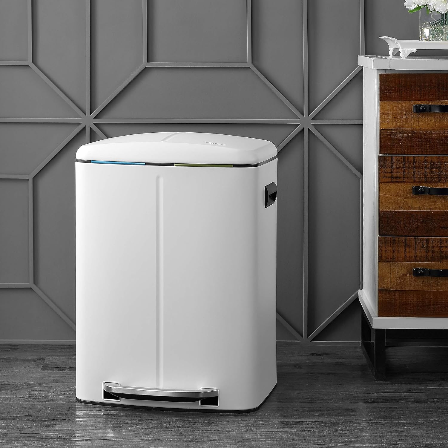 happimess Marco 10.6 Gal Double Bucket Step Trash Can, Cotton White