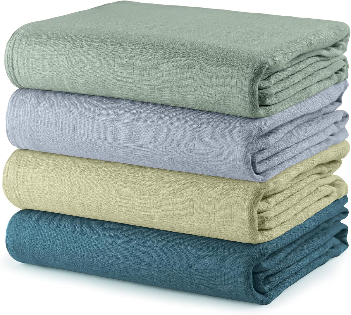 Comfy Cubs Muslin Swaddle Blankets Pack of 4 - Sage, Pacific Blue, Fern, Neptune