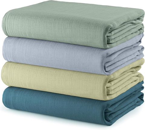 Comfy Cubs Muslin Swaddle Blankets Pack of 4 - Sage, Pacific Blue, Fern, Neptune