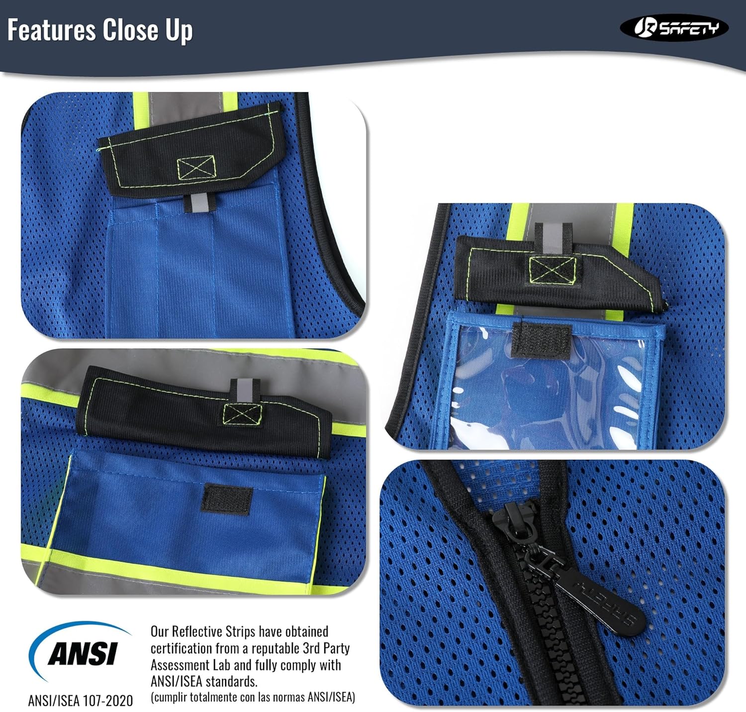 JKSafety Safety Vest for Men Women Hi Vis Reflective Vest JK220 Blue 2XL