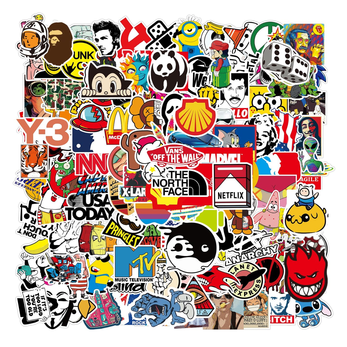 QQUK 106pcs Random Stickers Pack Adults Teens Kids Waterproof Sticker Decals for Skateboard Helmet Laptop Bicycle Hypebeast Bomb Stickers