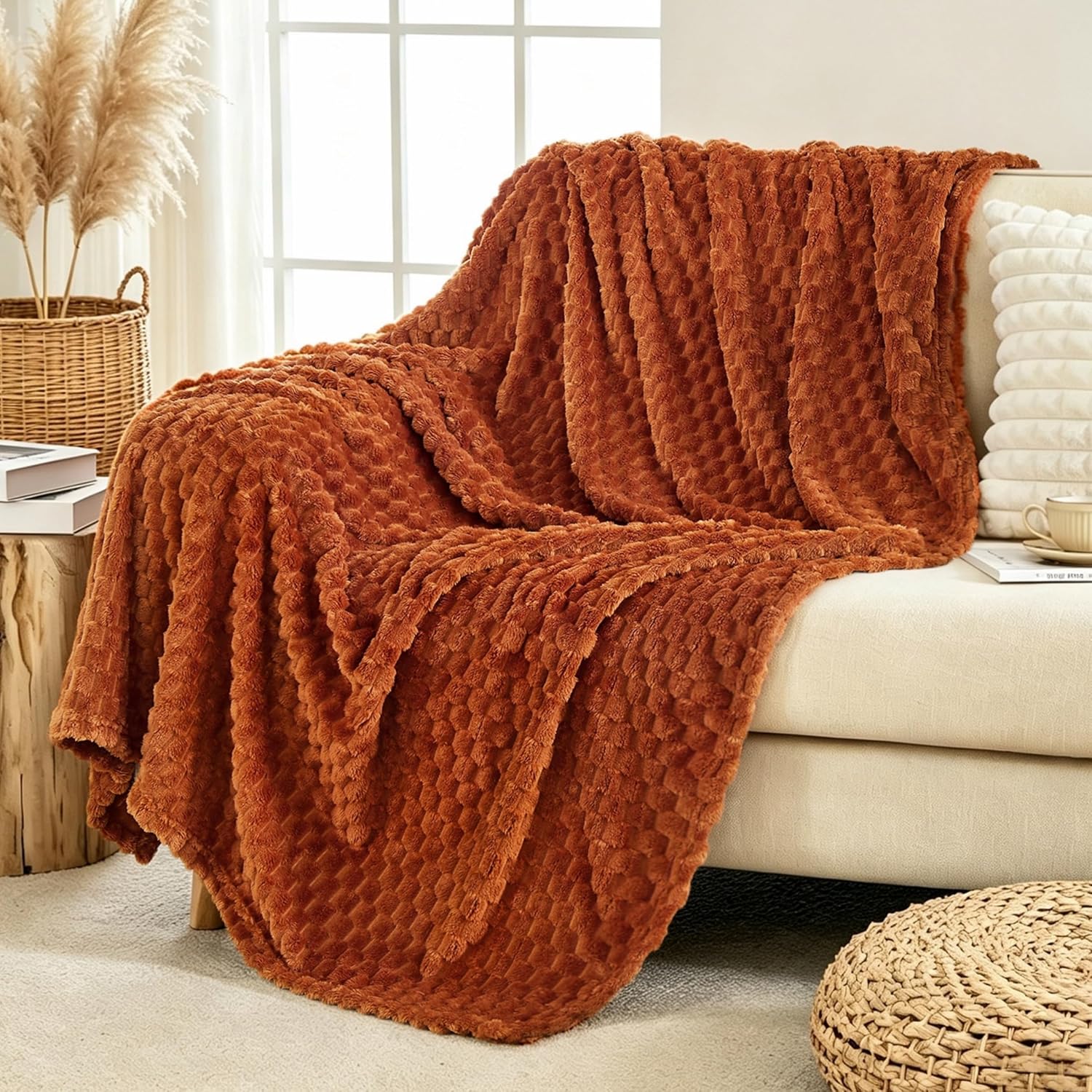 Bnuitland Burnt Orange Flannel Throw Blanket (50X40 inches), 300 GSM Fleece Cozy Warm Soft Lightweight Bed Sofa Blanket for Babys and Pets, Suitable for All Seasons