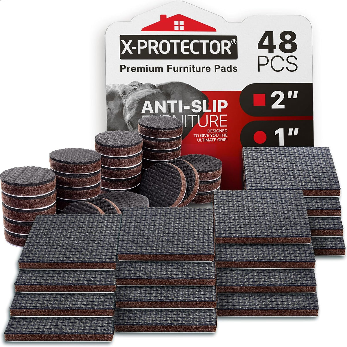 Non Slip Furniture Pads X-PROTECTOR 48 PCS - 32 pcs 1” Round + 16 pcs 2"