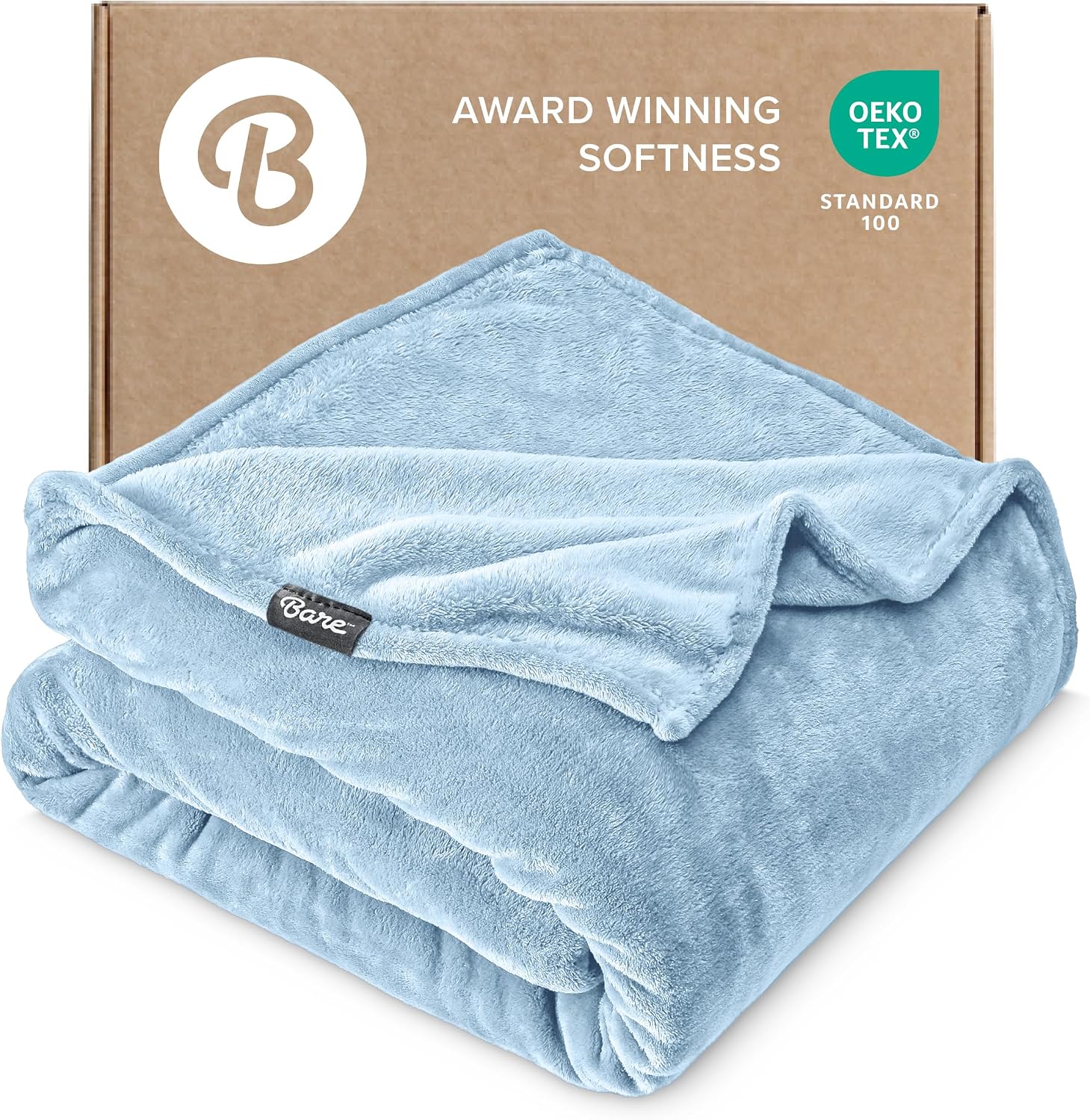Bare Home Fleece Blanket Luxury Microplush (Full/Queen, Light Blue)