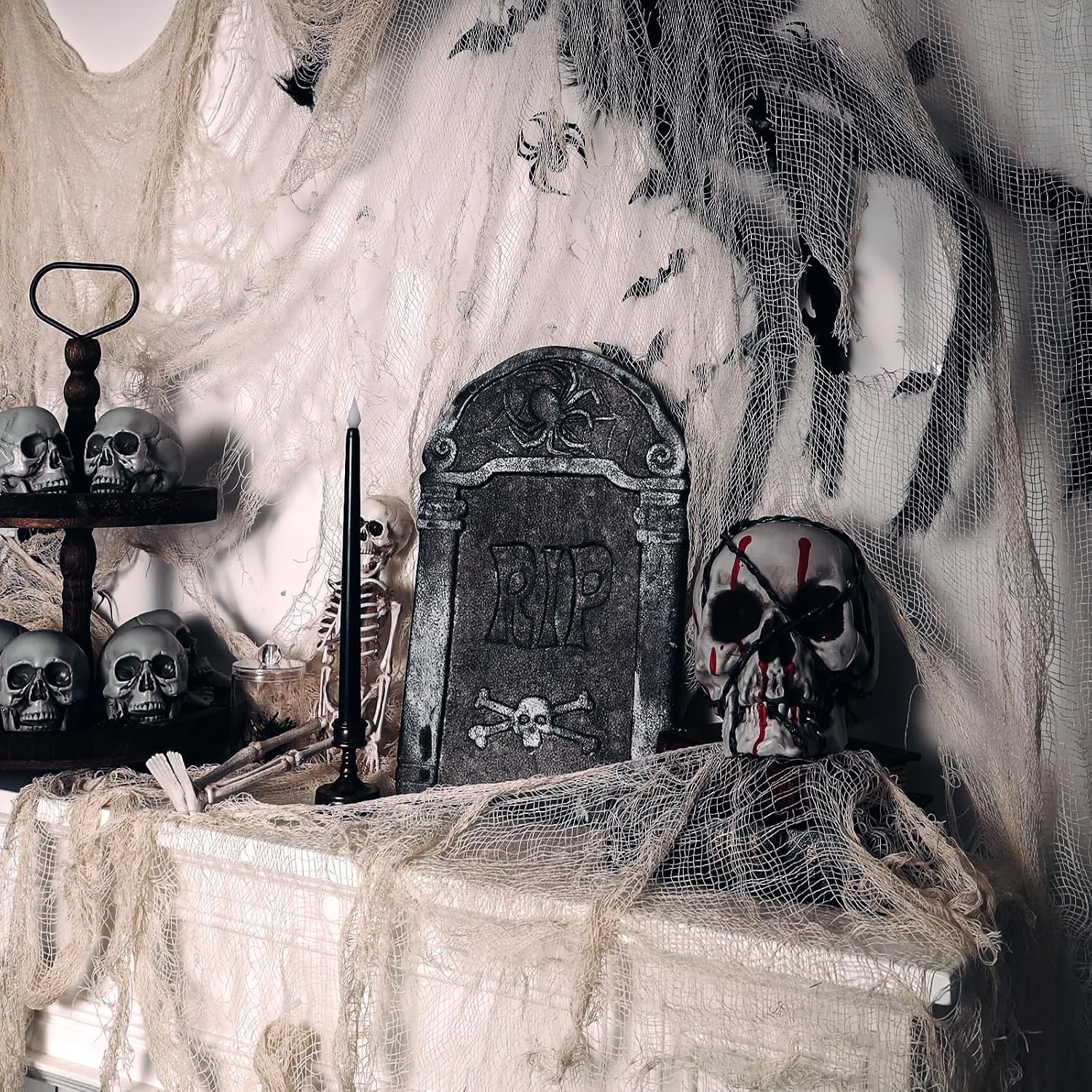 320 x 80 in Halloween Creepy Cloth for Yard and Outdoor Decorations,Beige