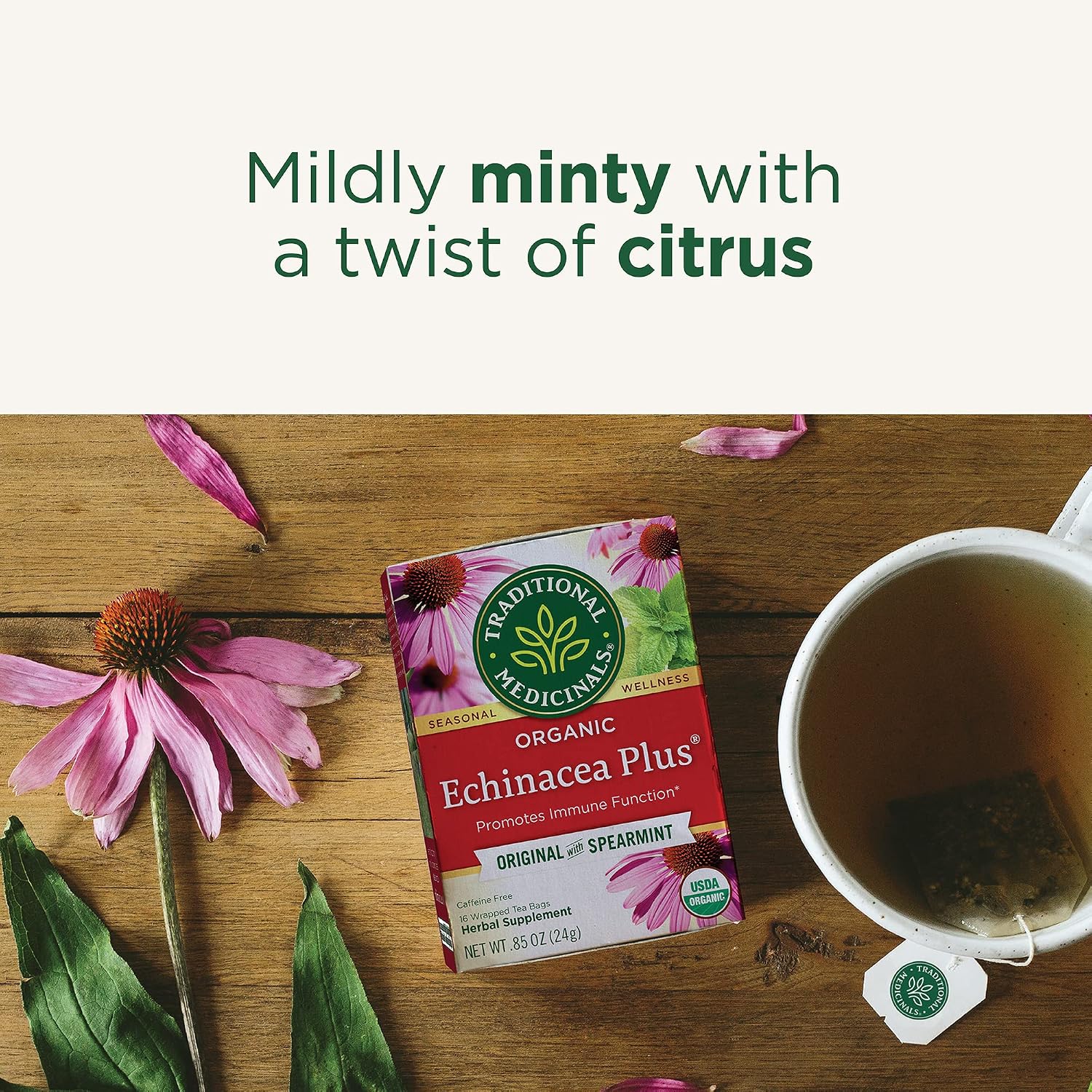 Traditional Medicinals Organic Echinacea Plus Spearmint, 96 Tea Bags | Promotes Immune Function, w/Spearmint, Kosher, Non-GMO, Caffeine-Free, Compostable