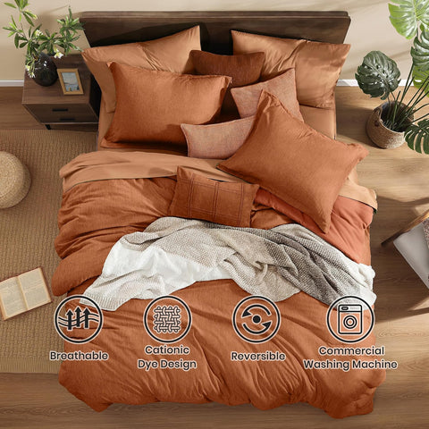 Monbix Full Size Comforter Set 7 Pieces Autumn Leaf Bed in a Bag