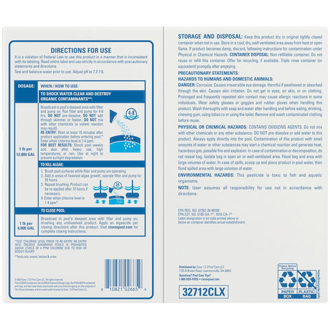 Clorox® Pool&Spa™ Shock Clear, for Crystal Clear Swimming Pool Water, Swim-ready in 15 minutes, Suitable for vinyl pools (12-Pack)