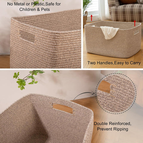 OIAHOMY 96L XXXLarge Blanket Basket Woven Cotton Rope Storage Basket Brown