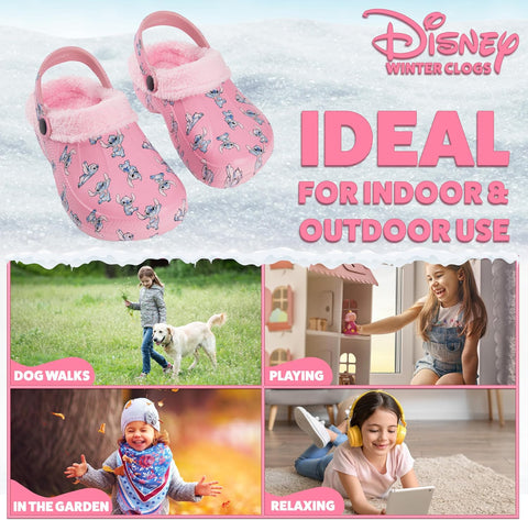 Disney Stitch Clogs for Girls with Fleece Lining, Slip On Shoes, Cozy Indoor, Outdoor Winter Clogs, Cute Gifts for Girls