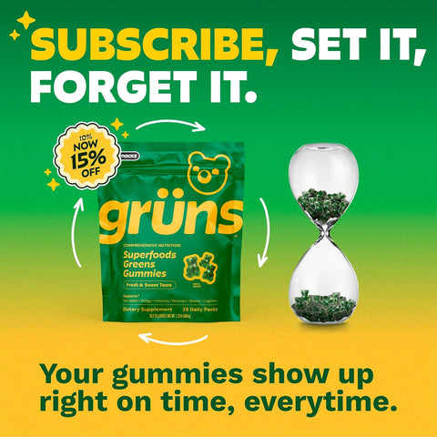 Gruns Adult Greens Gummies & Daily Multivitamin, Prebiotic Fiber, 28 ct