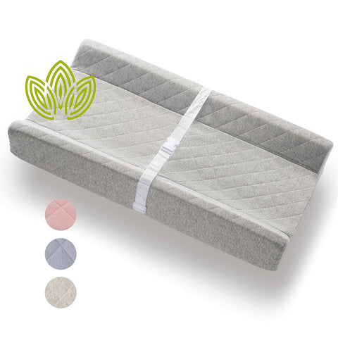 Organic Cotton Covered Contoured Baby Changing Pad | Waterproof Foam Mattress, Soft, Removable & Washable Cover, Safety Strap, Non-Slip Bottom, Topper for Standard Size Infant Diaper Table & Dresser