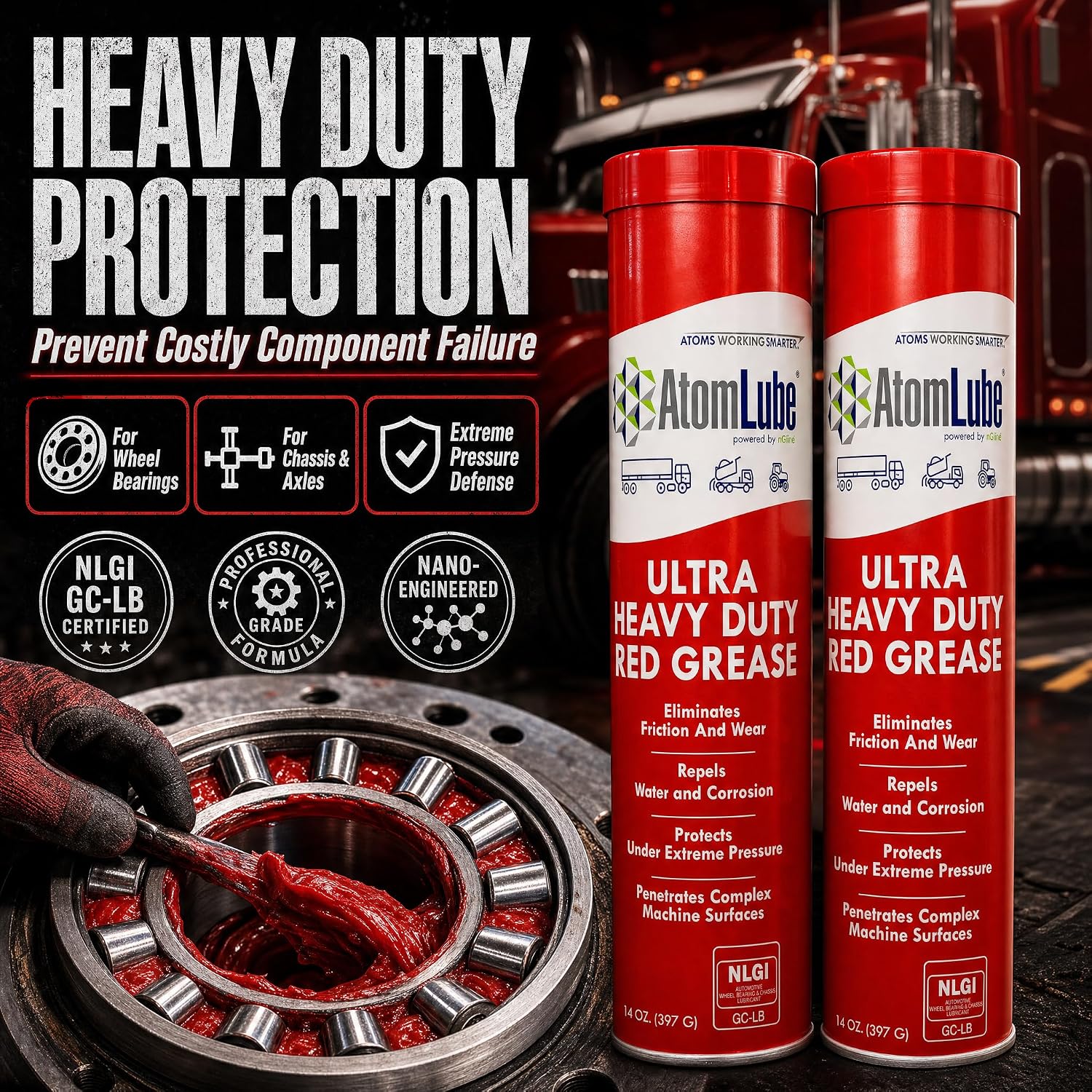AtomLube Ultra Heavy Duty Red Grease, 10-Pack of 14 oz Tubes