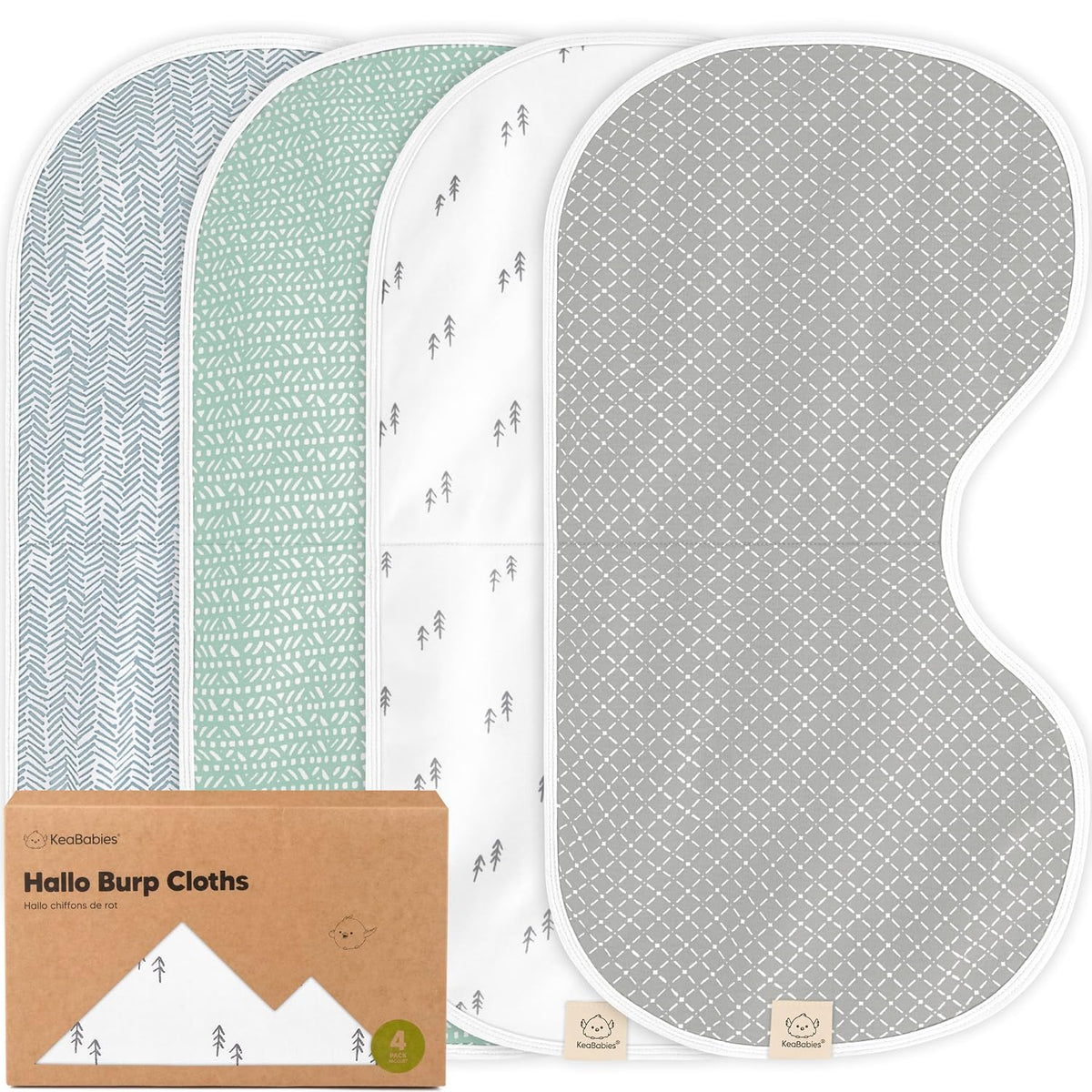 KeaBabies 4-Pack Baby Burp Cloths Baby Girl, Boy, Organic Cotton (Nordic)