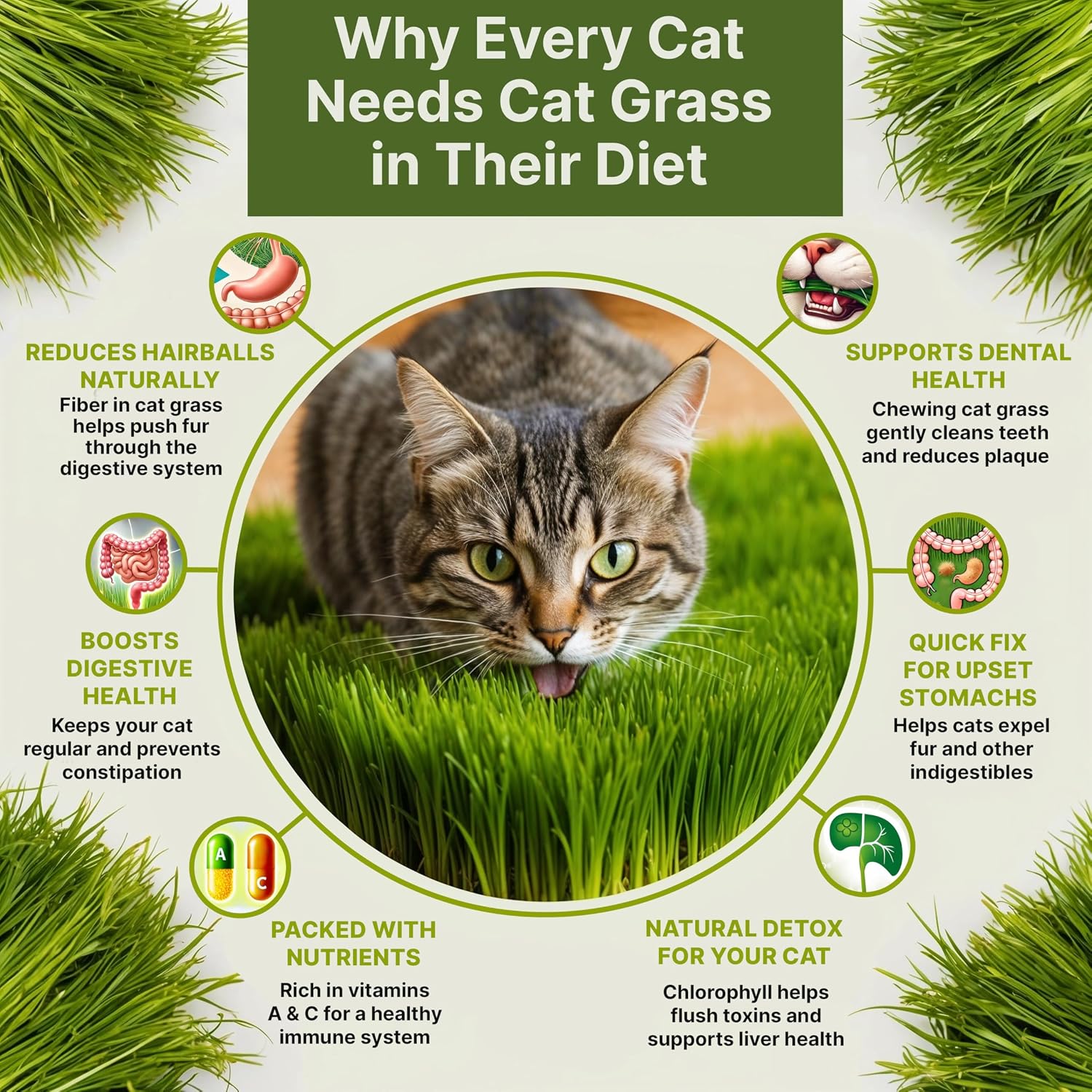 Organo Republic Cat Grass Seeds Mix - 20,800 Non-GMO Heirloom Seeds for Cats & Pets, 16 oz Pack for Growing Fresh Barley, Oat, Rye & Wheat Grass Seeds for Planting, Indoor Plants, Hairball Remedy