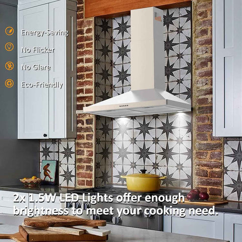 FIREGAS Wall Mount Range Hood 30 inch, 400 CFM Stainless Steel Stove Vent Hood with 3 Speed Exhaust Fan, Ducted/Ductless Convertible Duct kitchen hood, LED Lights, Push Button, Charcoal Filters