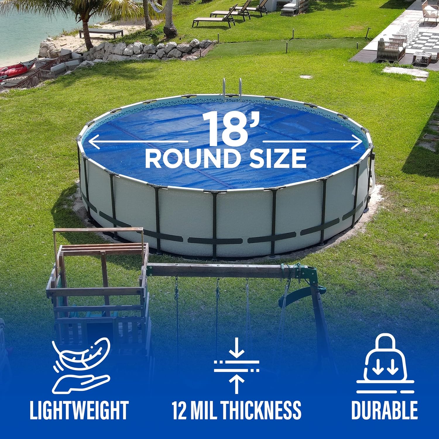 18 Foot Round Solar Cover for Inground and Above Ground Pools, 12 Mil - Premium Heavy Duty Solar Blanket for Above Ground Pool, Blue - Made in USA