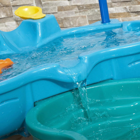 Step 2 Spill & Splash Seaway Water Table for Kids, Two-Tier Outdoor Kids Water Sensory Table with Umbrella, Ages 1.5+ Years Old, 11 Piece Water Toy Accessories