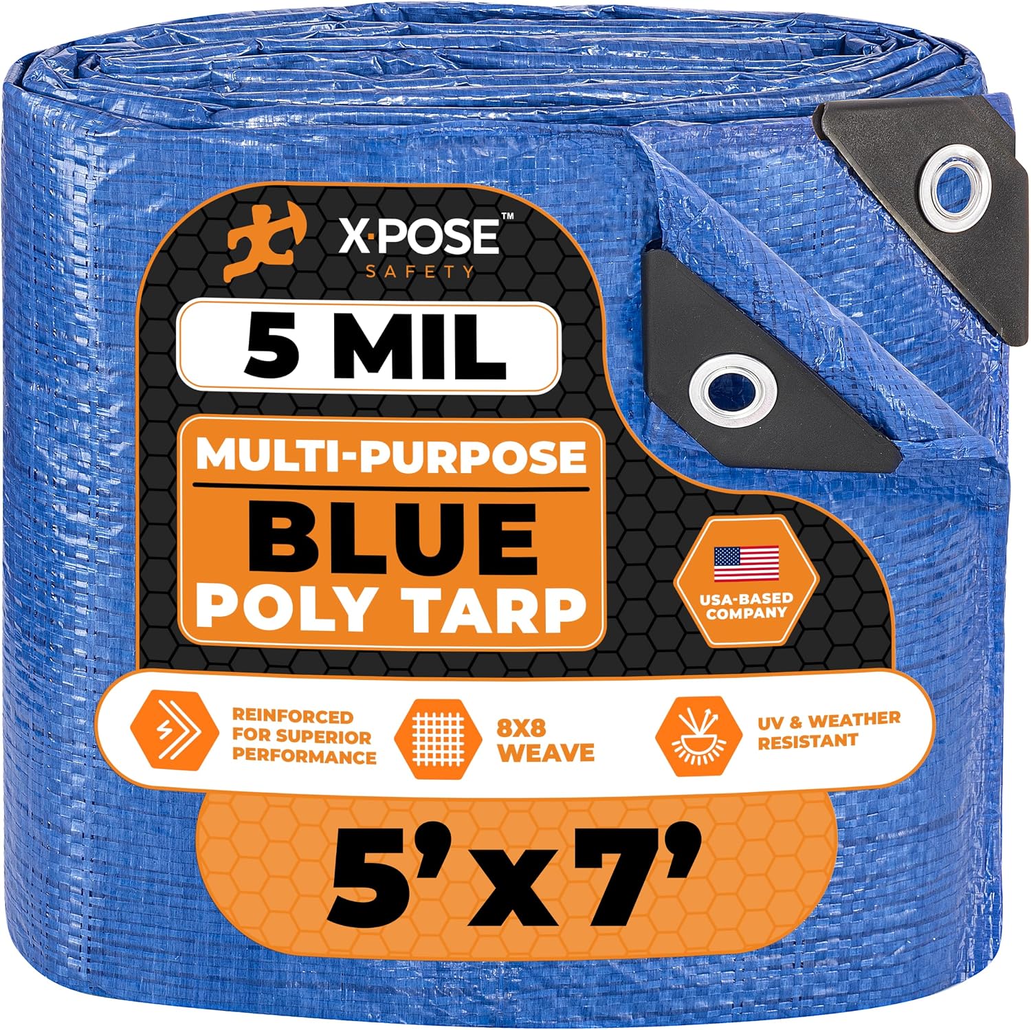Better Blue Poly Tarp - 5' X 7' - Multipurpose Protective Cover, Lightweight, Durable, Waterproof, Weather Proof - 5 Mil Thick Polyethylene - by Xpose Safety