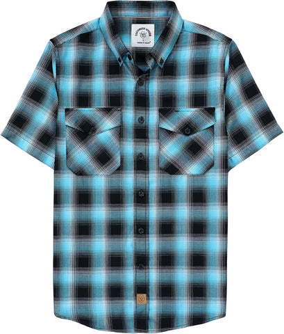 Dubinik® Mens Short Sleeve Button Down Two Pockets Soft Vintage Regular Fit Vintage Fishing Casual Shirts
