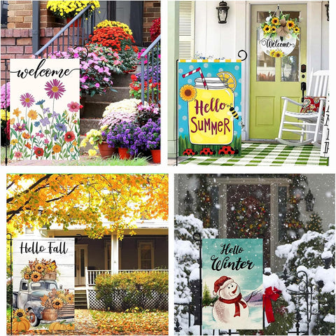 Seasonal Garden Flags Set of 12, Double Sided 12x18 Inch Yard Flags
