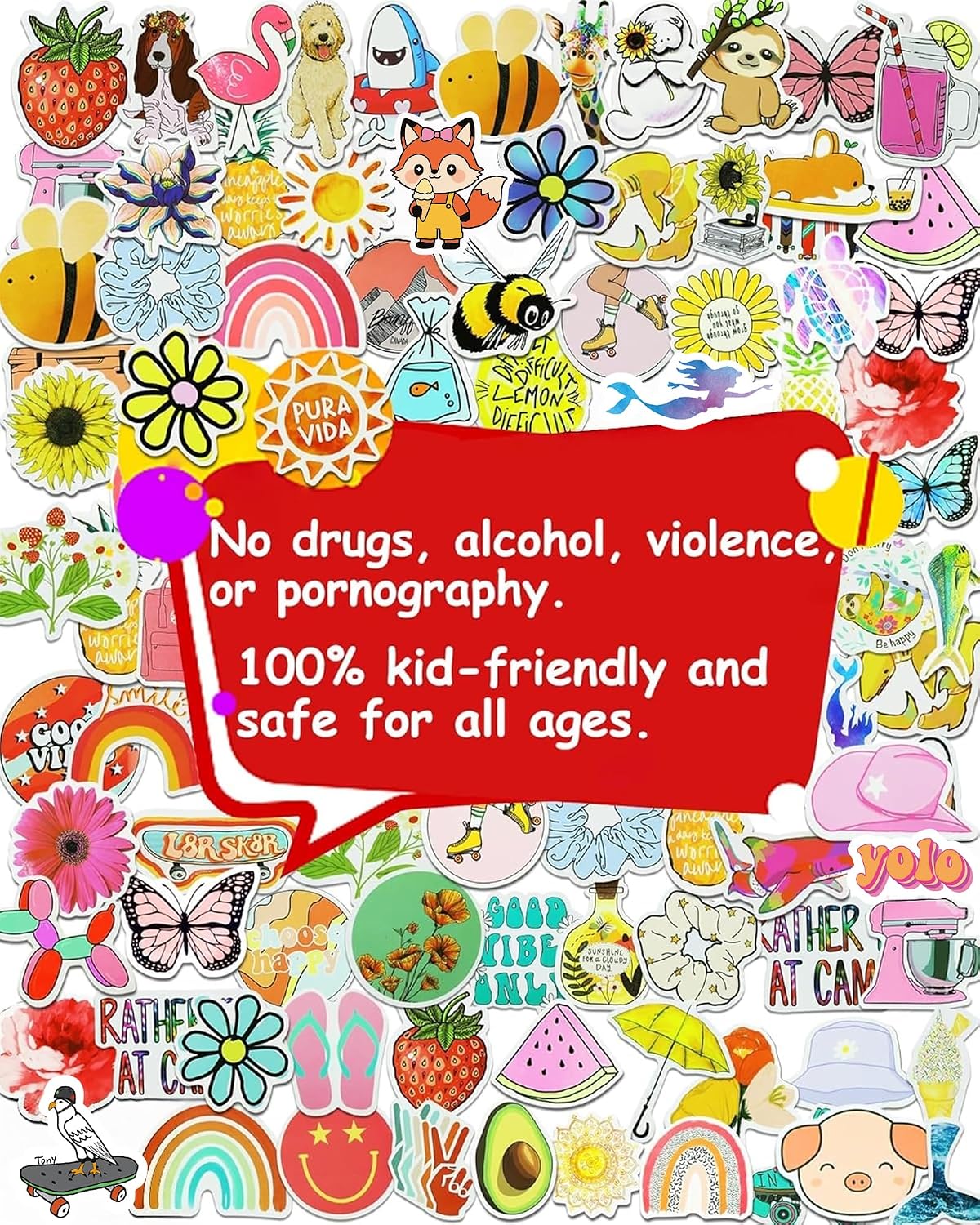 200 Pcs Cute Aesthetic Water Bottle Stickers for Kids, Waterproof Vinyl | Fun No-Repeat Designs Made with Durable Waterproof Vinyl, Great for Kids' Water Bottles, Crafts, Classroom Rewards, Gifts