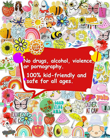 200 Pcs Cute Aesthetic Water Bottle Stickers for Kids, Waterproof Vinyl | Fun No-Repeat Designs Made with Durable Waterproof Vinyl, Great for Kids' Water Bottles, Crafts, Classroom Rewards, Gifts