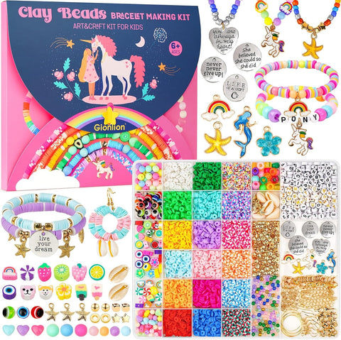 Gionlion Bracelet Making Kit for Girls 8-12, Arts and Crafts for Jewelry Making Supplies Kit with 198Pcs Letter Beads, Unicorn/Mermaid DIY Birthday Gifts