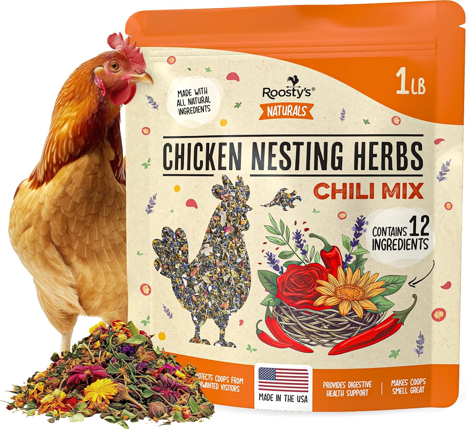 Roosty's Chicken Nesting Herbs Chili Mix, Coop Refresher, 16oz