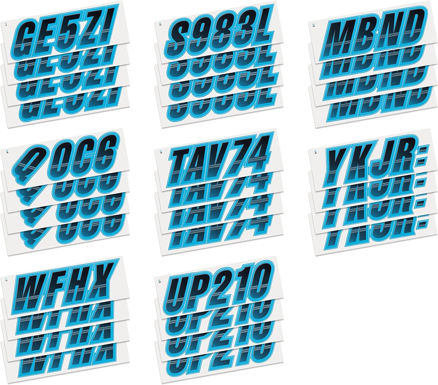 STIFFIE Techtron Black/Sky Blue 3" Boat & PWC Registration Decals • Numbers Letters Stickers
