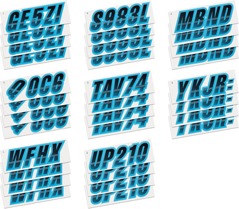 STIFFIE Techtron Black/Sky Blue 3" Boat & PWC Registration Decals • Numbers Letters Stickers