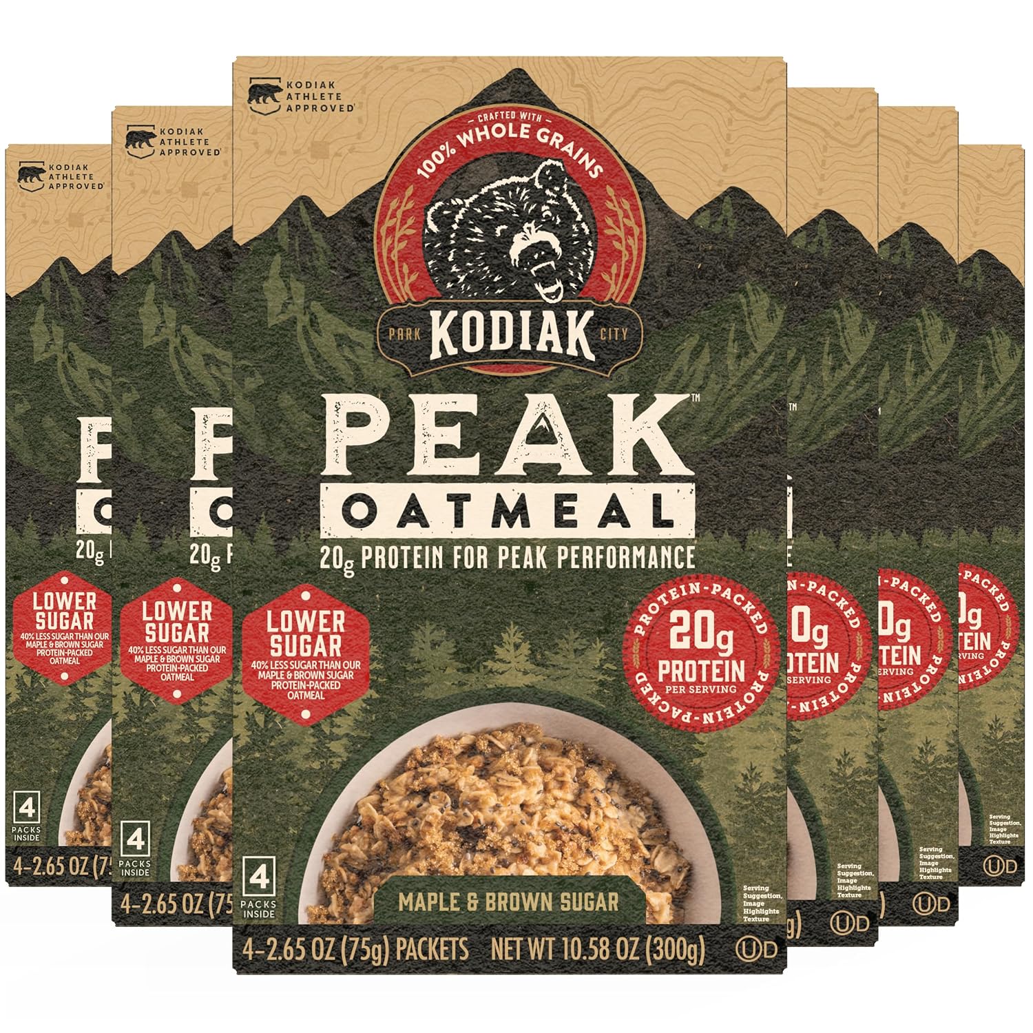 Kodiak Peak Instant Oatmeal, Maple Brown Sugar, High Protein, 6pk