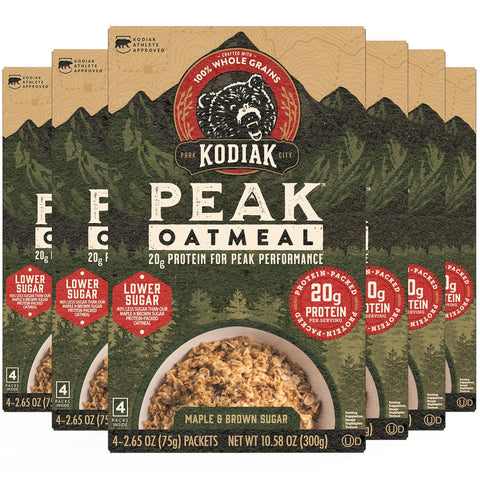Kodiak Peak Instant Oatmeal, Maple Brown Sugar, High Protein, 6pk