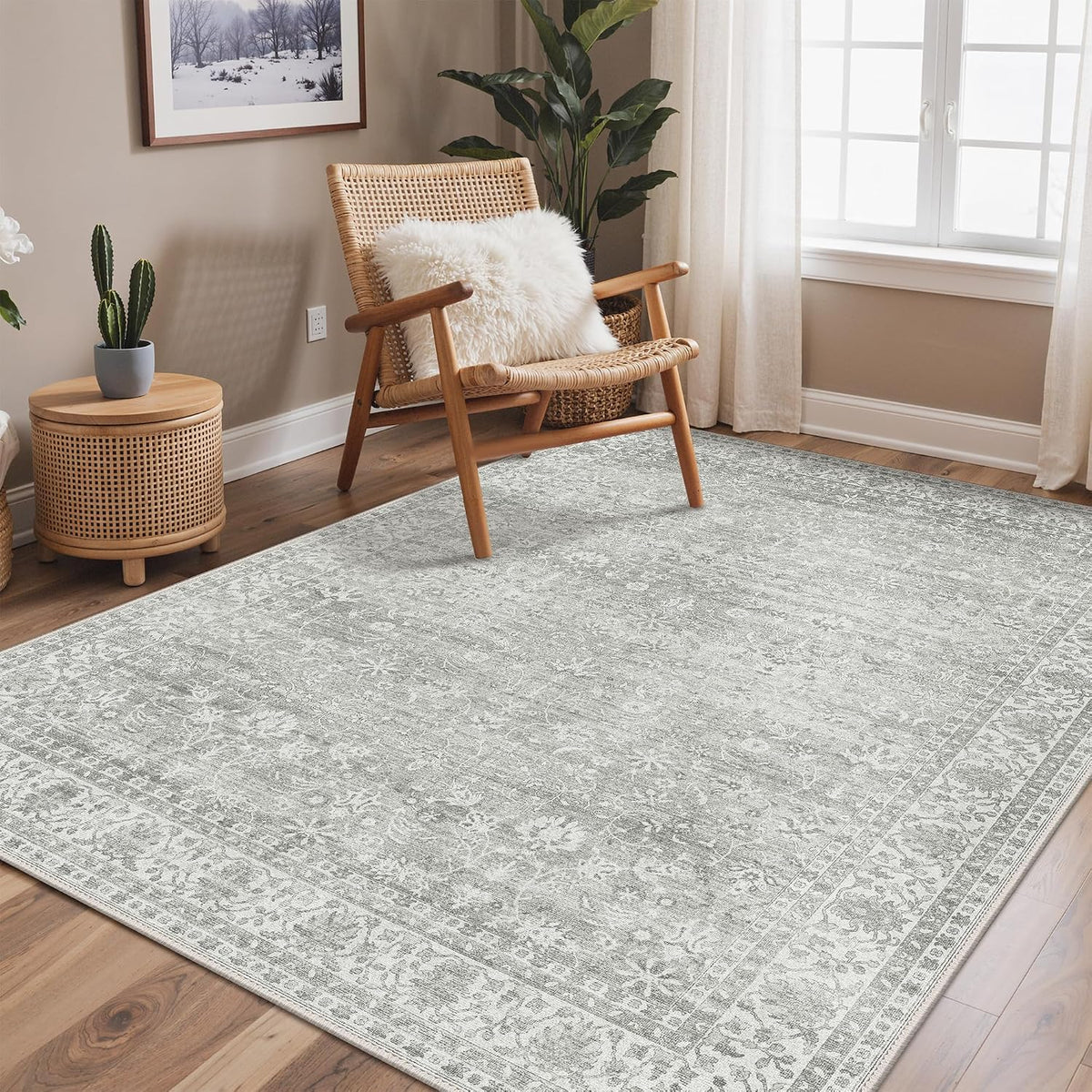 BESBLEE 5X7 Grey Area Rug for Living Room, Washable Non Slip Rug
