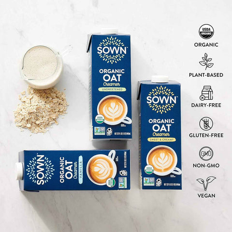 SOWN Organic Oat Creamer Vanilla - Barista Oat Milk Non Dairy Coffee Creamer - Plant Based, Dairy-Free, Vegan, Gluten-Free, Non-GMO, Shelf Stable - 32oz (Pack of 6)