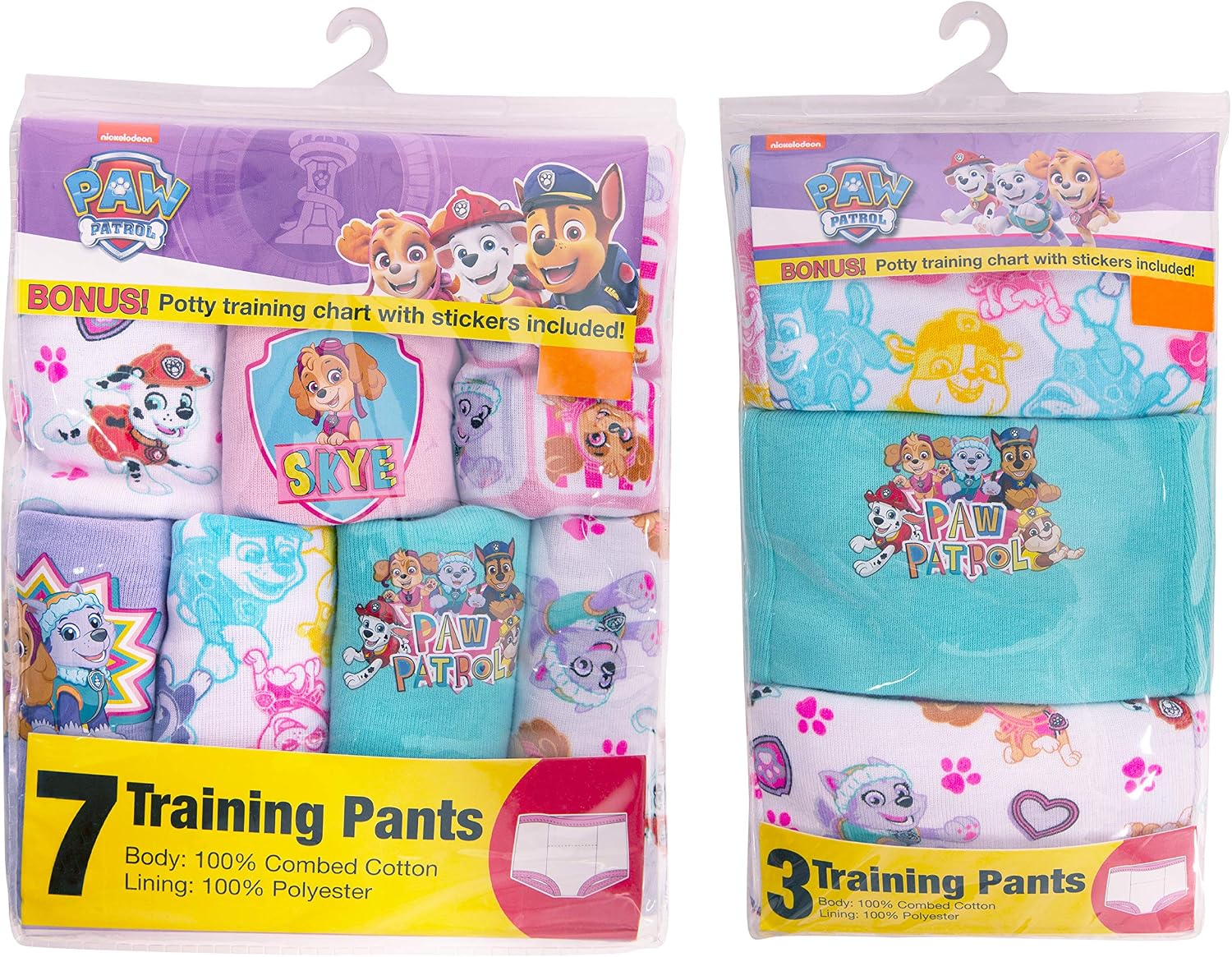 Paw Patrol Girls' Toddler Potty Training Pants With Chase, Skye & More With Success Chart & Stickers Size 18, 2t, 3t, 4t