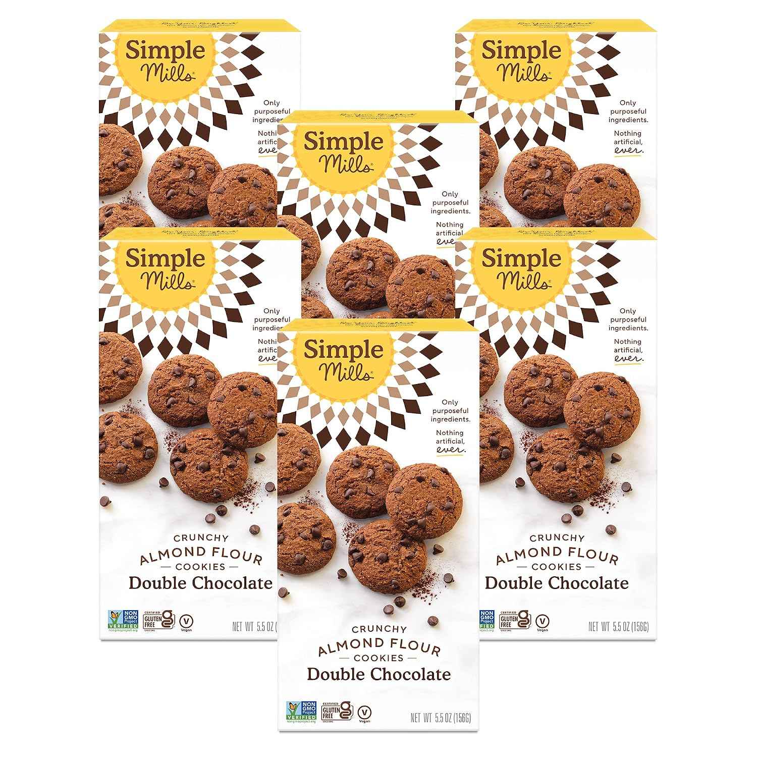 Simple Mills Almond Flour Double Chocolate Chip Cookies, Gluten Free and Delicious Crunchy Cookies, Organic Coconut Oil, 5.5 Ounce (Pack of 6)(Packaging May Vary)