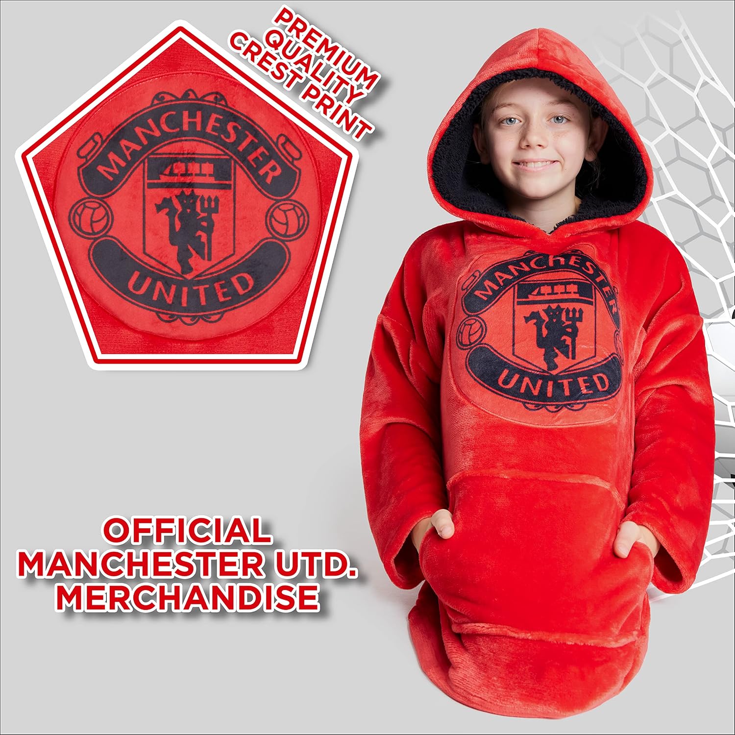 Manchester United F.C. Boys Wearable Blanket Oversized Hoodie Poncho, Boys Gifts