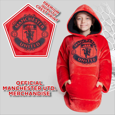 Manchester United F.C. Boys Wearable Blanket Oversized Hoodie Poncho, Boys Gifts