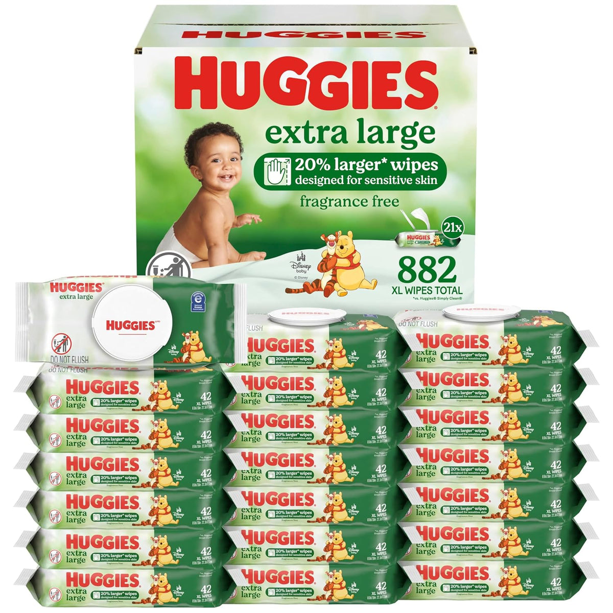 Huggies Extra Large Baby Wipes, Unscented, 21 Packs, 882 Wipes