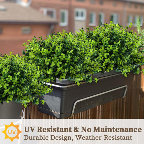 ColoPlay 20 Bundles Artificial Greenery Boxwood Plants, Fake Outdoor Plants