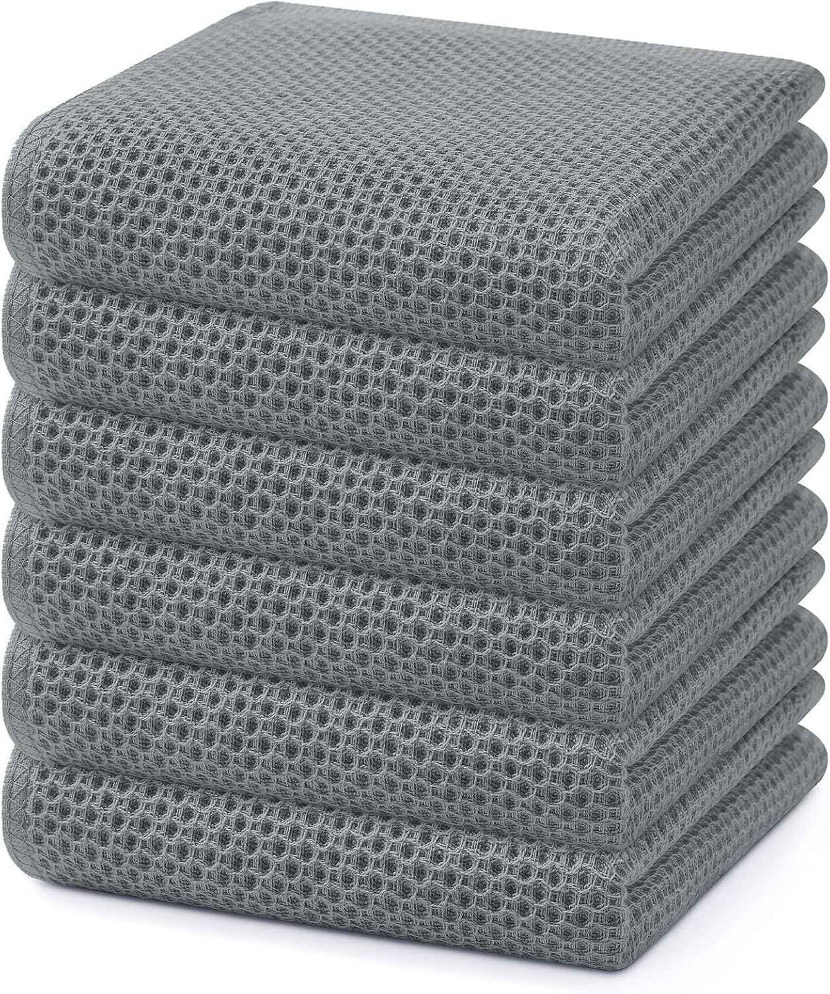 Homaxy 100% Cotton Waffle Weave Kitchen Dish Towels 6-Pack, Grey