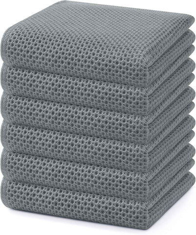 Homaxy 100% Cotton Waffle Weave Kitchen Dish Towels 6-Pack, Grey