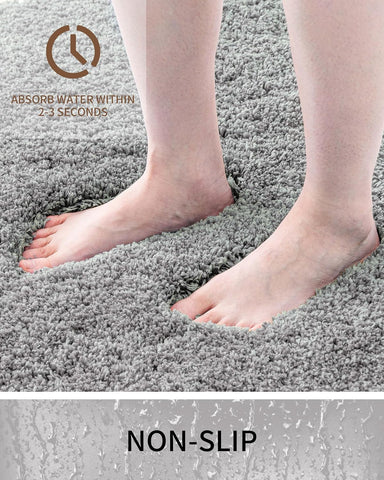 Microfiber 24x22 Toilet Rugs U‑Shaped Non‑Slip Absorbent, Grey